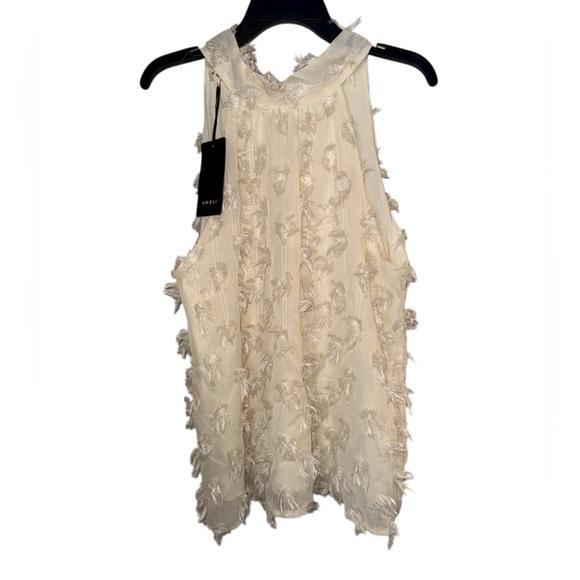 AMOLI Couture Ivory Tassel Fringe Cowl Neck Blouse Sleeveless Textured Preppy - Picture 2 of 6
